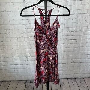 Floral Razor Back Style Faux Wrap Dress Purple Floral Size Small